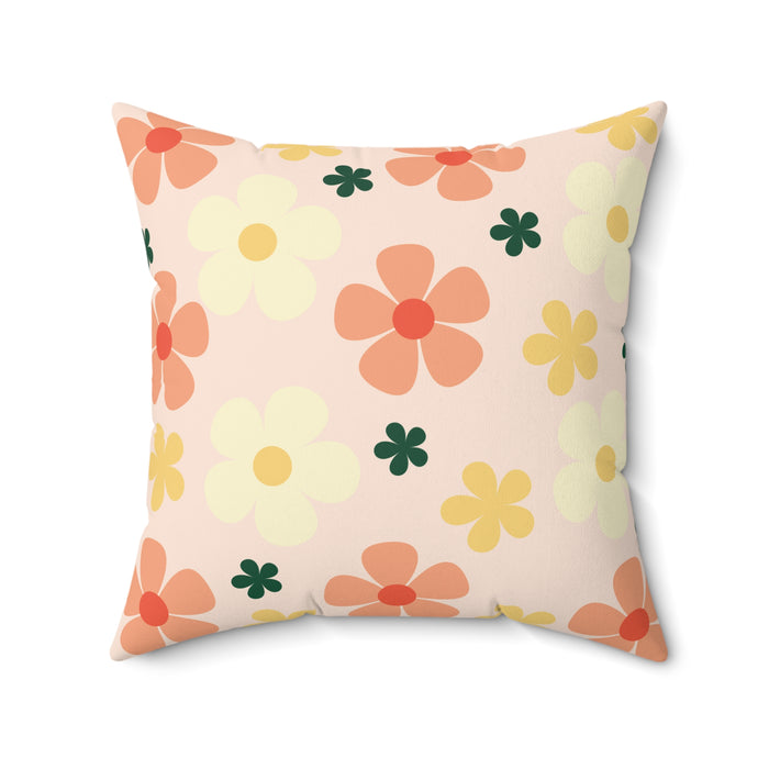 Peach Floral Square Throw Pillow