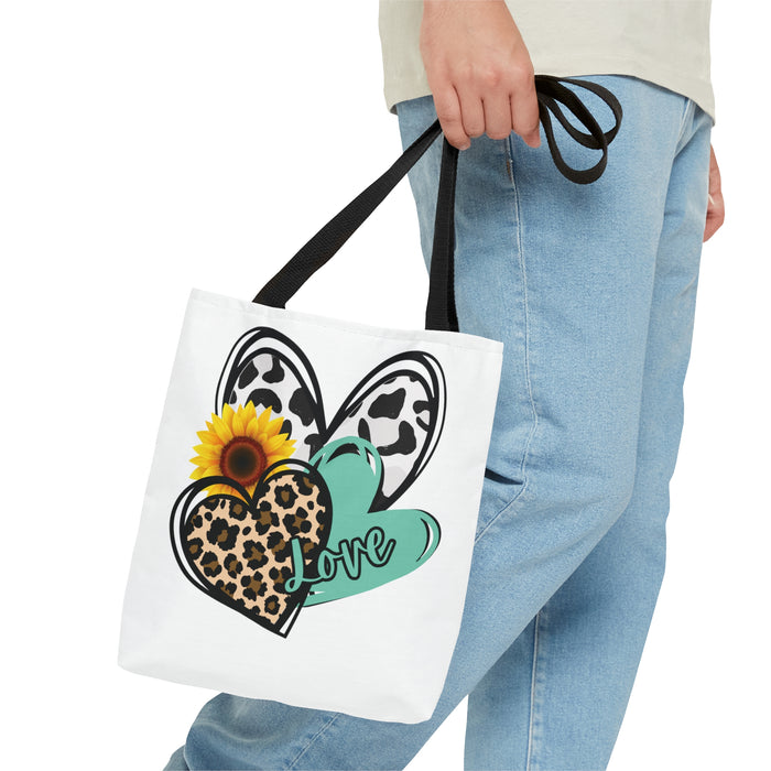 Triple Heart Tote Bag only at Bling & Bloom's Boutique | Cow Print Hea Tote Bags & Cosmetic Bags Bling & Bloom's Boutique This practical, high-quality Triple Heart Tote Bag is available in three sizes. All-over print provides comfort with style at the beach or out of town. Made from rel