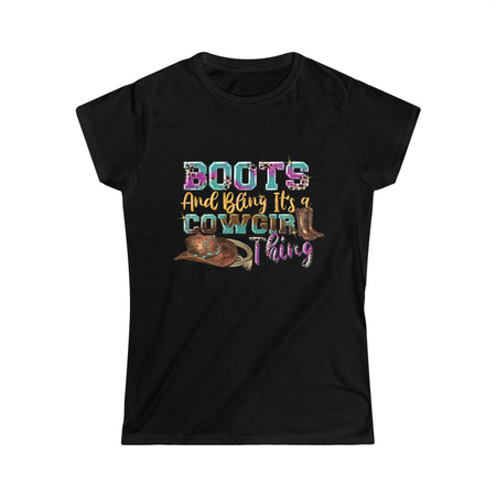 Boot's & Bling Cowgirl T-Shirt only at Bling & Bloom's Boutique | Wome Short Sleeve & Long Sleeve T-Shirt Bling & Bloom's Boutique The Boot's &amp; Bling Cowgirl T-Shirt is a more feminine take on the classic tee. The sleeves are shortened to reveal some shoulder. The fabric is 100% ringspun cot