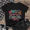 Boot's & Bling Cowgirl Women's T-Shirt only at Bling & Bloom's Boutiqu Short Sleeve & Long Sleeve T-Shirt Bling & Bloom's Boutique What’s better than a soft, light cotton, quality t-shirt in your wardrobe? This comfy, contoured 100% cotton Boot's &amp; Bling Cowgirl T-Shirt offers a semi-fitted 