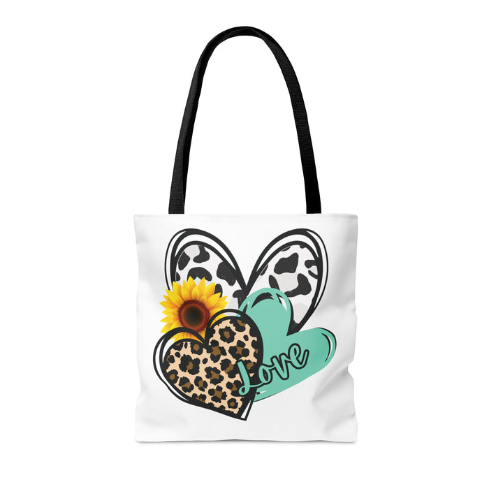 Triple Heart Tote Bag only at Bling & Bloom's Boutique | Cow Print Hea Tote Bags & Cosmetic Bags Bling & Bloom's Boutique This practical, high-quality Triple Heart Tote Bag is available in three sizes. All-over print provides comfort with style at the beach or out of town. Made from rel