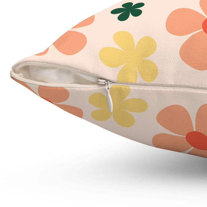 Peach Floral Square Throw Pillow