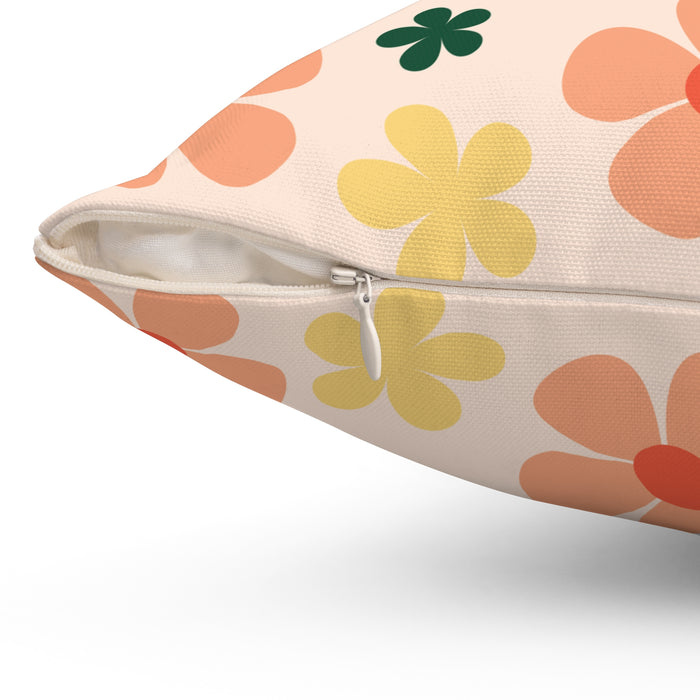 Peach Floral Square Throw Pillow