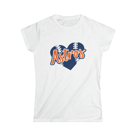 Astros Heart Women's Softstyle Tee | Baseball Heart T-Shirt | Astros B Short Sleeve & Long Sleeve T-Shirt Bling & Bloom's Boutique The Astros Heart Women's Softstyle Tee is a more feminine take on the classic tee. The sleeves are shortened to reveal some shoulder. The fabric is 100% ringspun cot