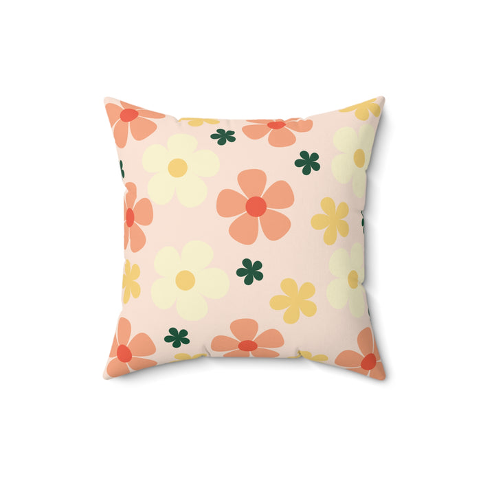 Peach Floral Square Throw Pillow