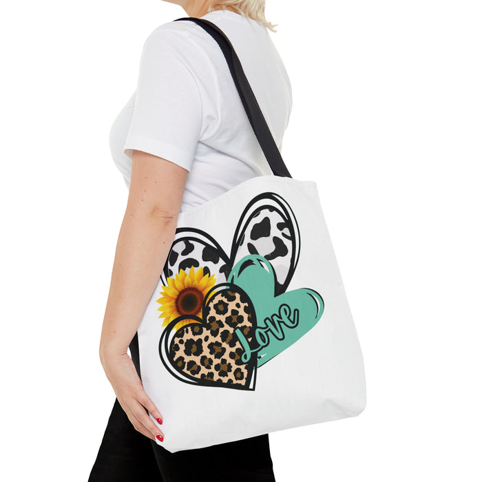 Triple Heart Tote Bag only at Bling & Bloom's Boutique | Cow Print Hea Tote Bags & Cosmetic Bags Bling & Bloom's Boutique This practical, high-quality Triple Heart Tote Bag is available in three sizes. All-over print provides comfort with style at the beach or out of town. Made from rel