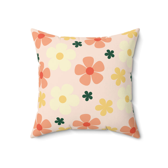 Peach Floral Square Throw Pillow