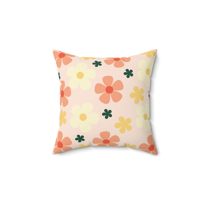 Peach Floral Square Throw Pillow