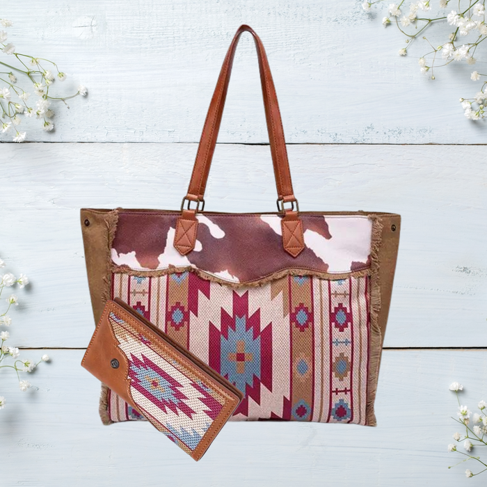 Western Tote Bag with Wallet at Bling & Bloom's Boutique |  Cow Print Shoulder Bag