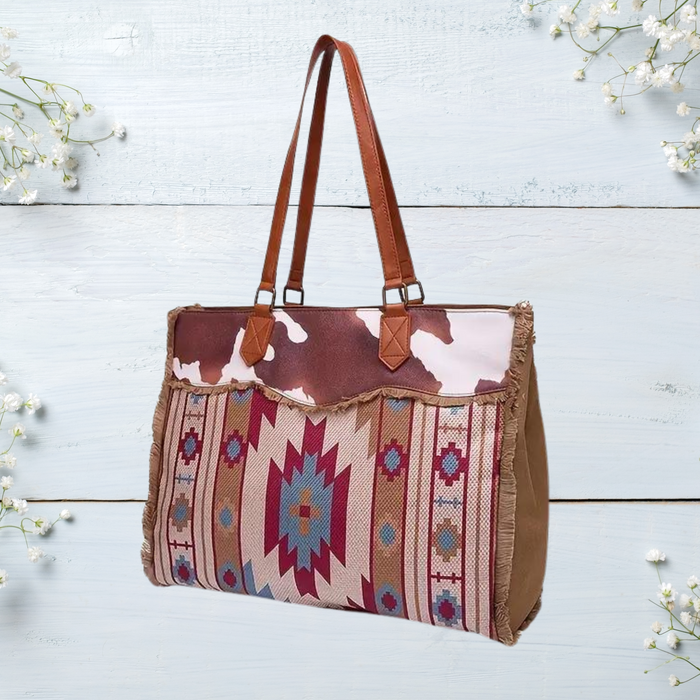 Western Tote Bag with Wallet at Bling & Bloom's Boutique |  Cow Print Shoulder Bag