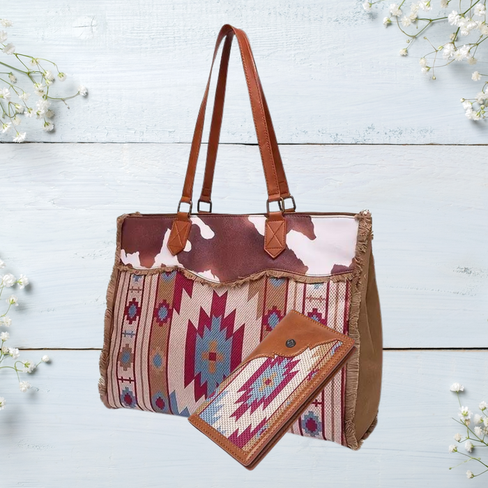 Western Tote Bag with Wallet at Bling & Bloom's Boutique |  Cow Print Shoulder Bag