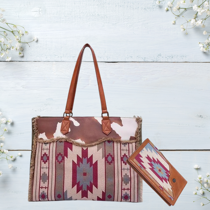 Western Tote Bag with Wallet at Bling & Bloom's Boutique |  Cow Print Shoulder Bag