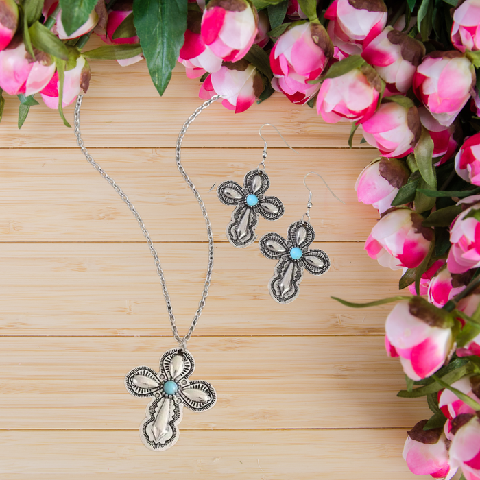 Boho Cross Jewelry Set only at Bling & Bloom's Boutique | Turquoise Accent