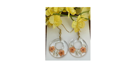 Yellow & White Flowers in Resin Earrings with Hole in Center on Gold H Earrings Bling & Bloom's Boutique Resin Earrings with Yellow &amp; White Flowers with Hole in Center and Gold Hooks only at Bling &amp; Bloom's Boutique
 