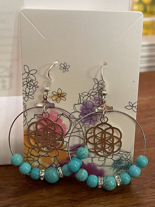 Turquoise Lovers Hoops | Turquoise Stones Earrings | Clear Rhinestone  Earrings Bling & Bloom's Boutique Stabilized Blue Turquoise Stones, Clear Rhinestone Spacers &amp; Silver Charm on Silver Hoops 